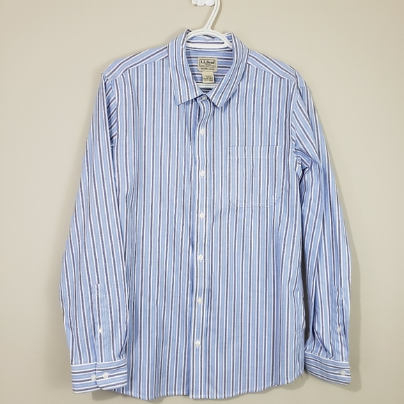 L.L. Bean Men’s Blue and White Striped Button-Down Shirt Size Medium - Picture 2 of 9